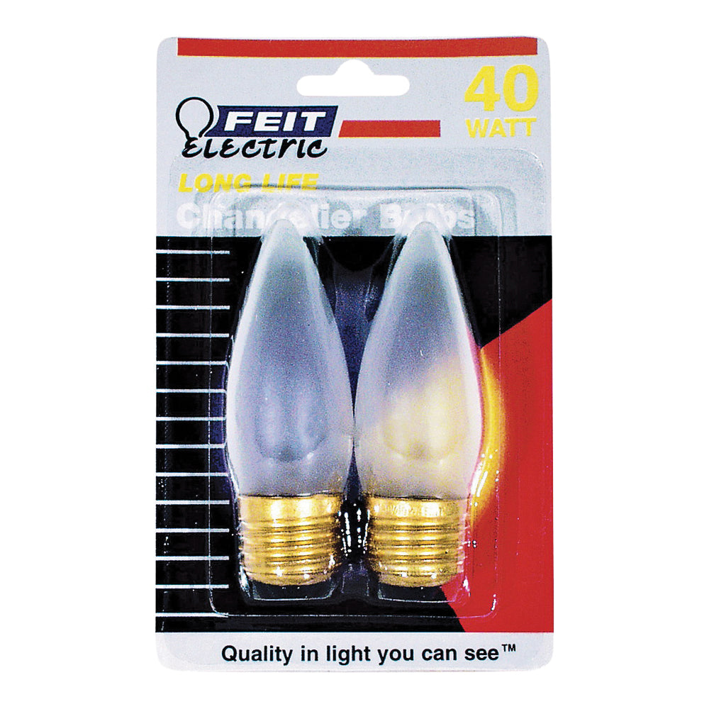 Feit Electric BP40ETF Incandescent Lamp, 40 W, B11 Lamp, Medium E26 Lamp Base, 2700 K Color Temp, 2000 hr Average Life
