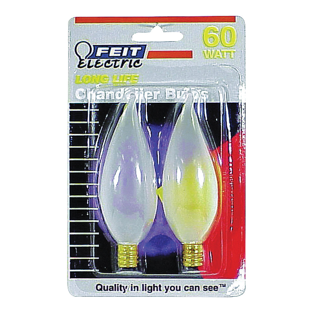 Feit Electric BP60CFF Incandescent Lamp, 60 W, Flame Tip Lamp, Candelabra E12 Lamp Base, 2700 K Color Temp