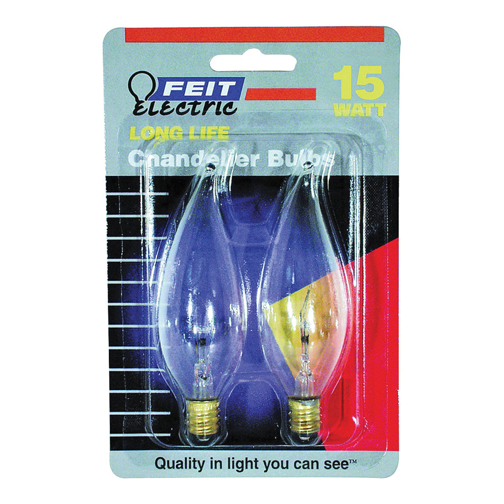 Feit Electric BP15CFC Incandescent Lamp, 15 W, Flame Tip Lamp, Candelabra E12 Lamp Base, 2700 K Color Temp
