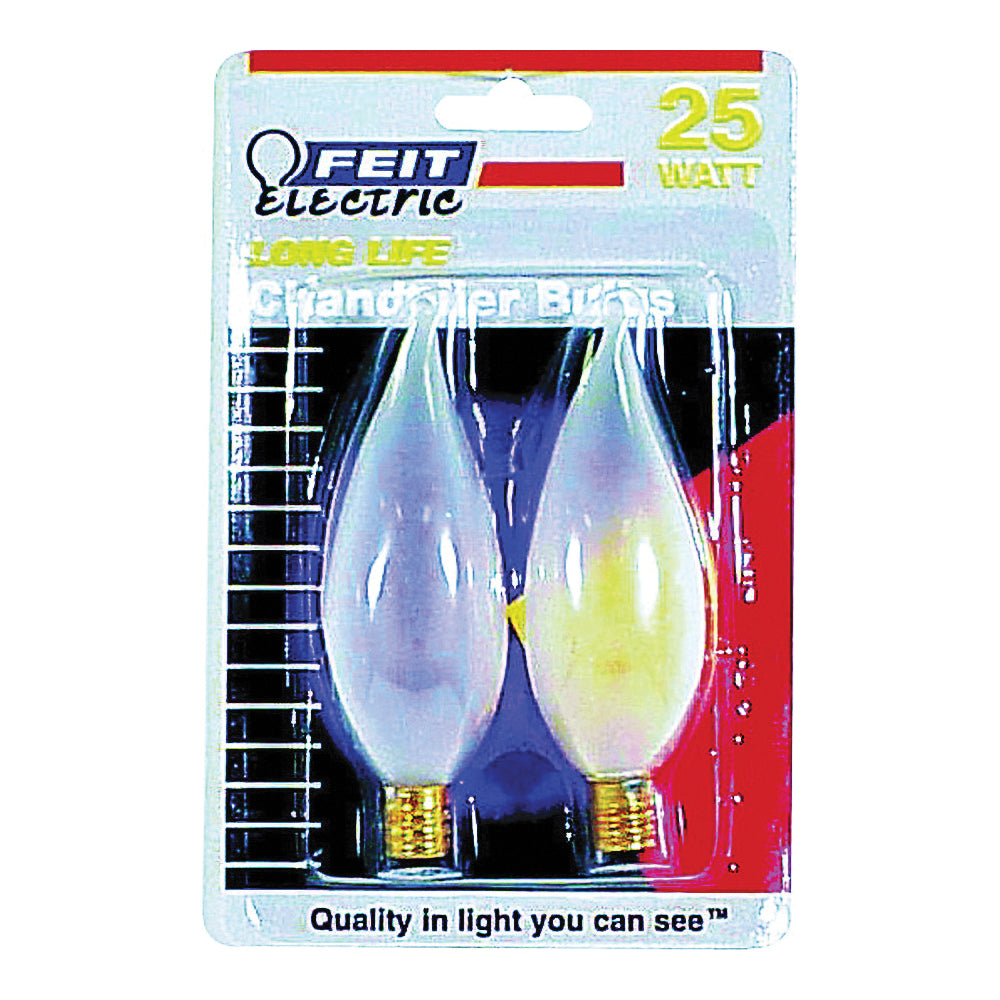 Feit Electric BP25CFF Incandescent Lamp, 25 W, Flame Tip Lamp, Candelabra E12 Lamp Base, 2700 K Color Temp