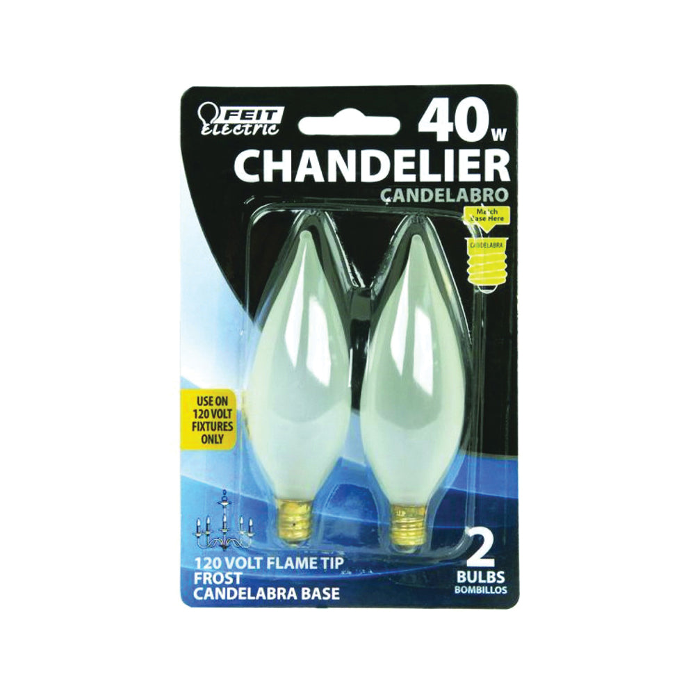 Feit Electric BP40CFF Incandescent Lamp, 40 W, Flame Tip Lamp, Candelabra E12 Lamp Base, 2700 K Color Temp