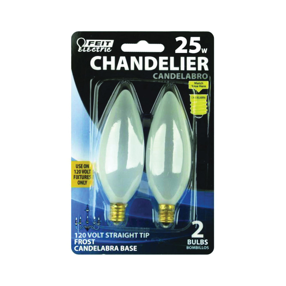 Feit Electric BP25CTF Incandescent Lamp, 25 W, Torpedo Tip Lamp, Candelabra E12 Lamp Base, 2700 K Color Temp