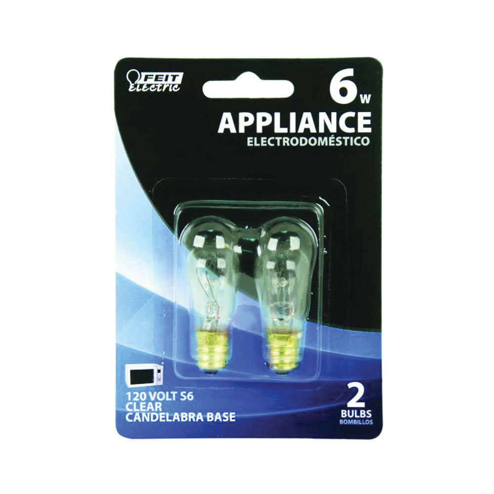 Feit Electric BP6S6 Candle Base Bulb, 6 W, S6 Straight-Sided Lamp, Candelabra E12 Lamp Base, 2700 K Color Temp