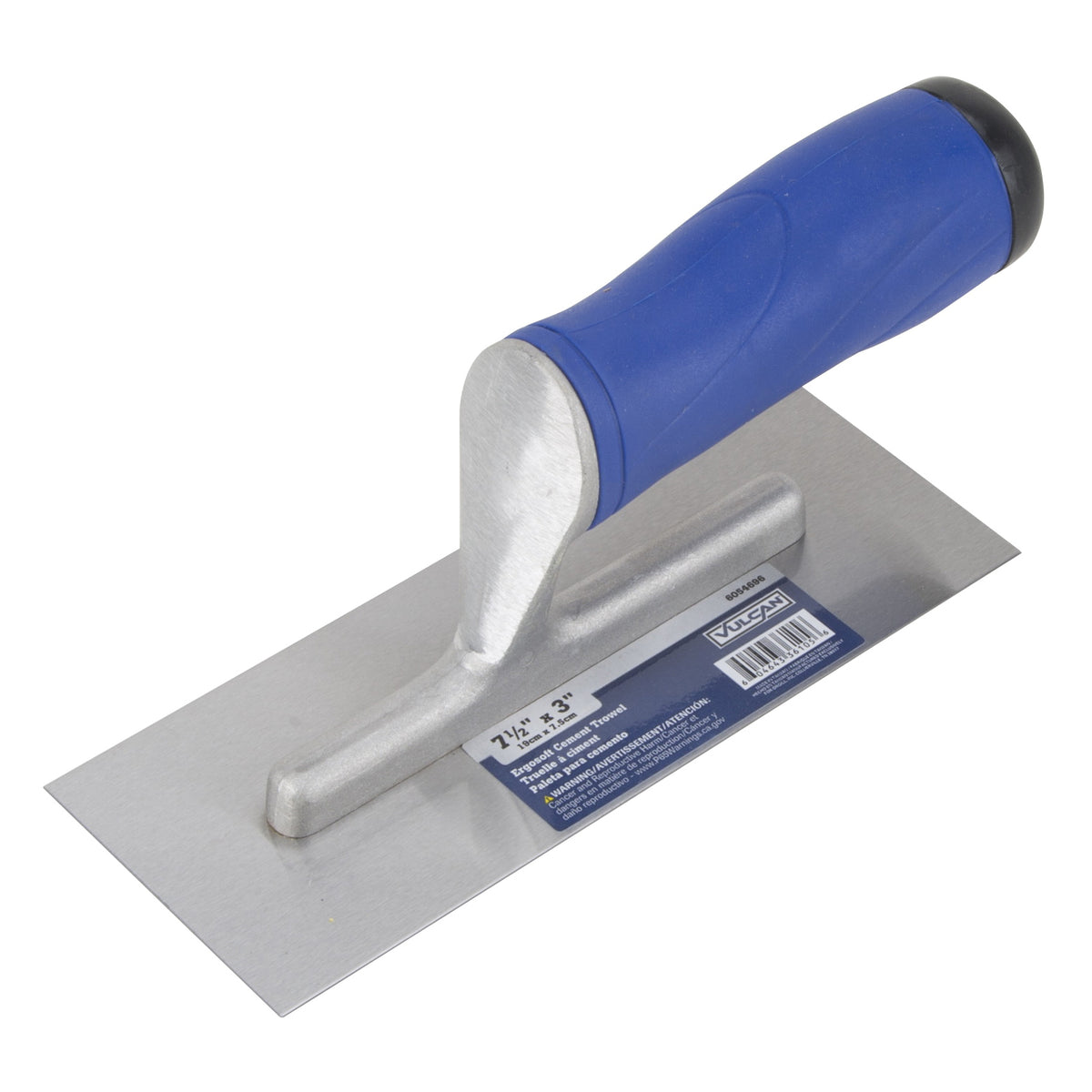 Vulcan 36105 Cement Trowel, 7.5 in L Blade, 3 in W Blade, Right Angle End, Ergonomic Handle, Plastic Handle