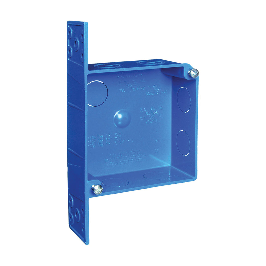 Carlon A521DE Outlet Box, 2 -Gang, 7 -Knockout, PVC, Blue, Bracket Mounting