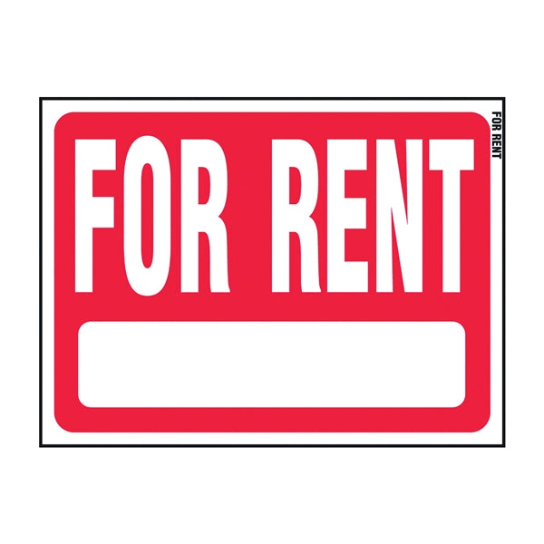 HY-KO RS-603 Real Estate Sign, Rectangular, FOR RENT, White Legend, Red Background, Plastic