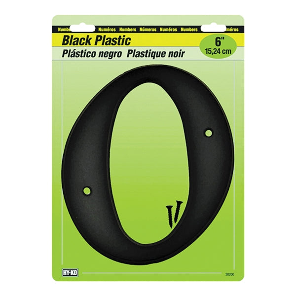 HY-KO 30200 Series 30210 House Number, Character: 0, 6 in H Character, Black Character, Plastic