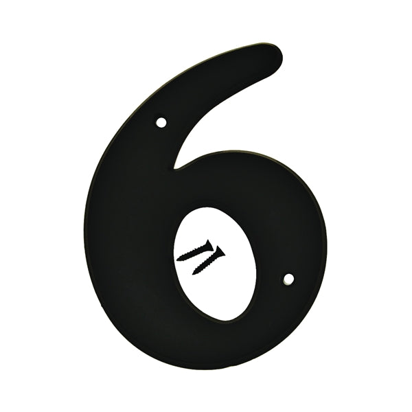 HY-KO 30200 Series 30206 House Number, Character: 6, 6 in H Character, Black Character, Plastic