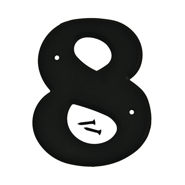 HY-KO 30200 Series 30208 House Number, Character: 8, 6 in H Character, Black Character, Plastic