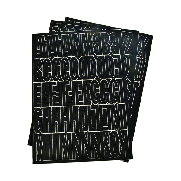 HY-KO 30034 Die-Cut Number and Letter Set, 2 in H Character, Black Character, Black Background, Vinyl
