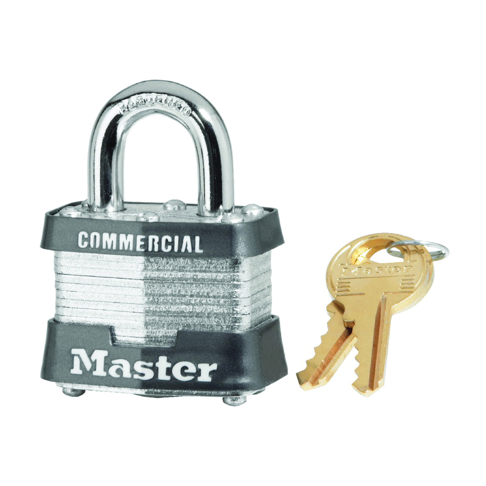 Master Lock 3KA 3202 Padlock, Keyed Alike Key, Open Shackle, 9/32 in Dia Shackle, 3/4 in H Shackle, Steel Shackle