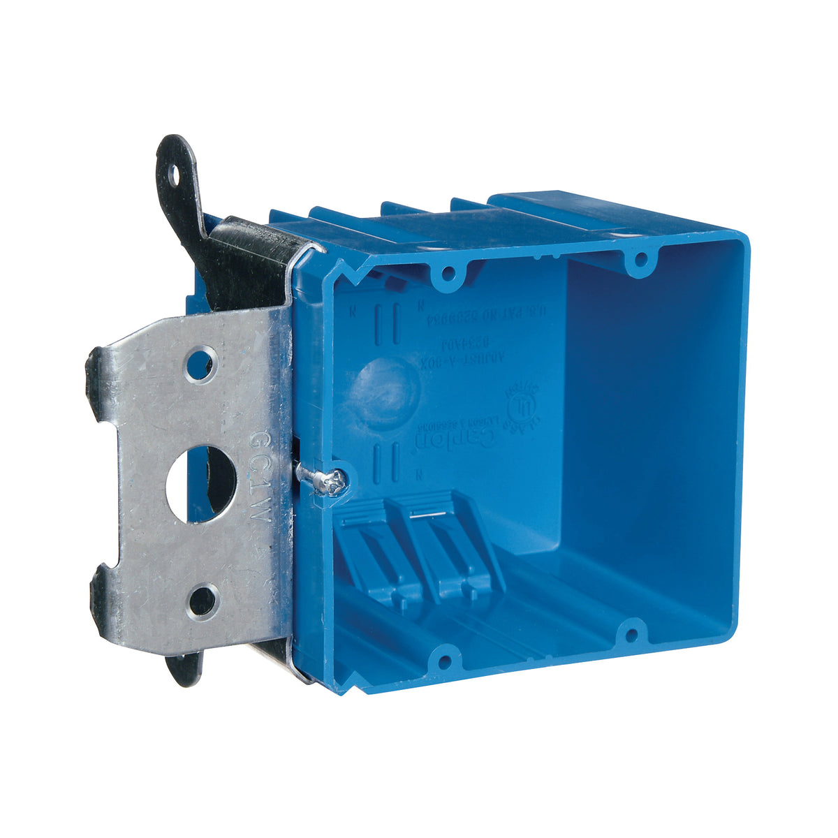 Carlon B234ADJ Outlet Box, 2 -Gang, PVC, Blue, Bracket Mounting