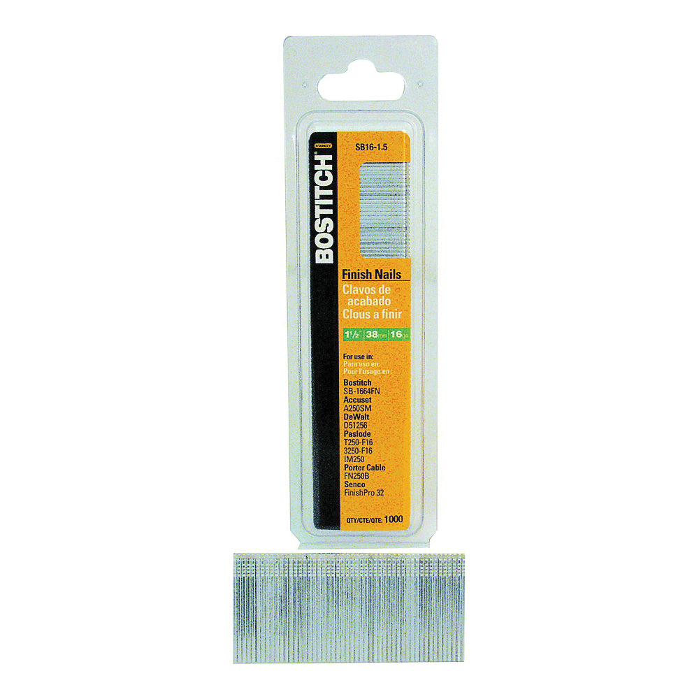 Bostitch SB16-150 Finish Nail, 1-1/2 in L, 16 Gauge, Steel, Coated, Smooth Shank
