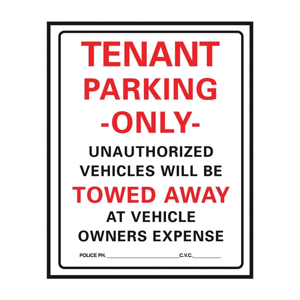 HY-KO 701 Parking Sign, Rectangular, Black/Red Legend, White Background, Plastic, 15 in W x 19 in H Dimensions