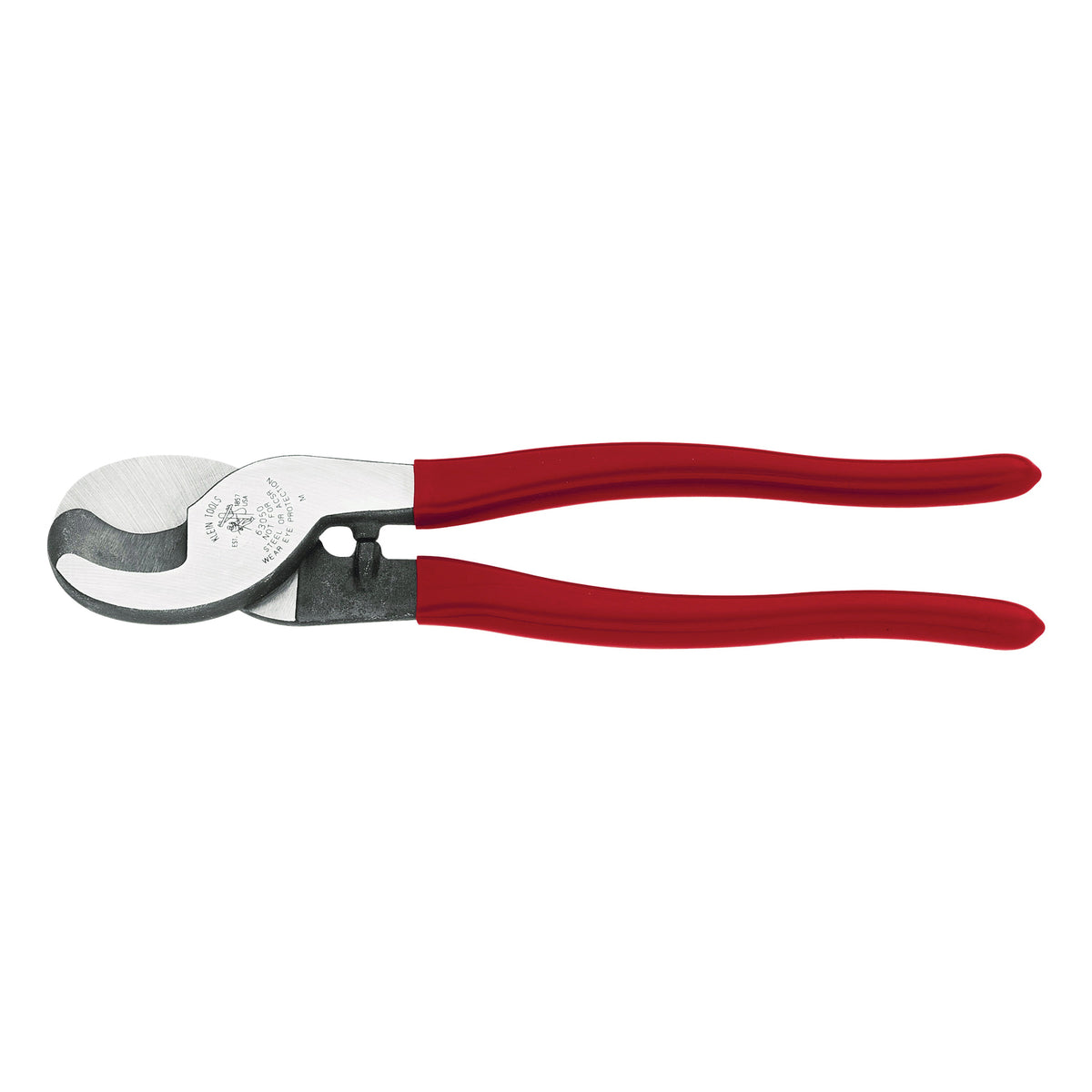 KLEIN TOOLS 63050 Cable Cutter, 9-1/2 in OAL, Steel Jaw, Cushion-Grip Handle, Red Handle