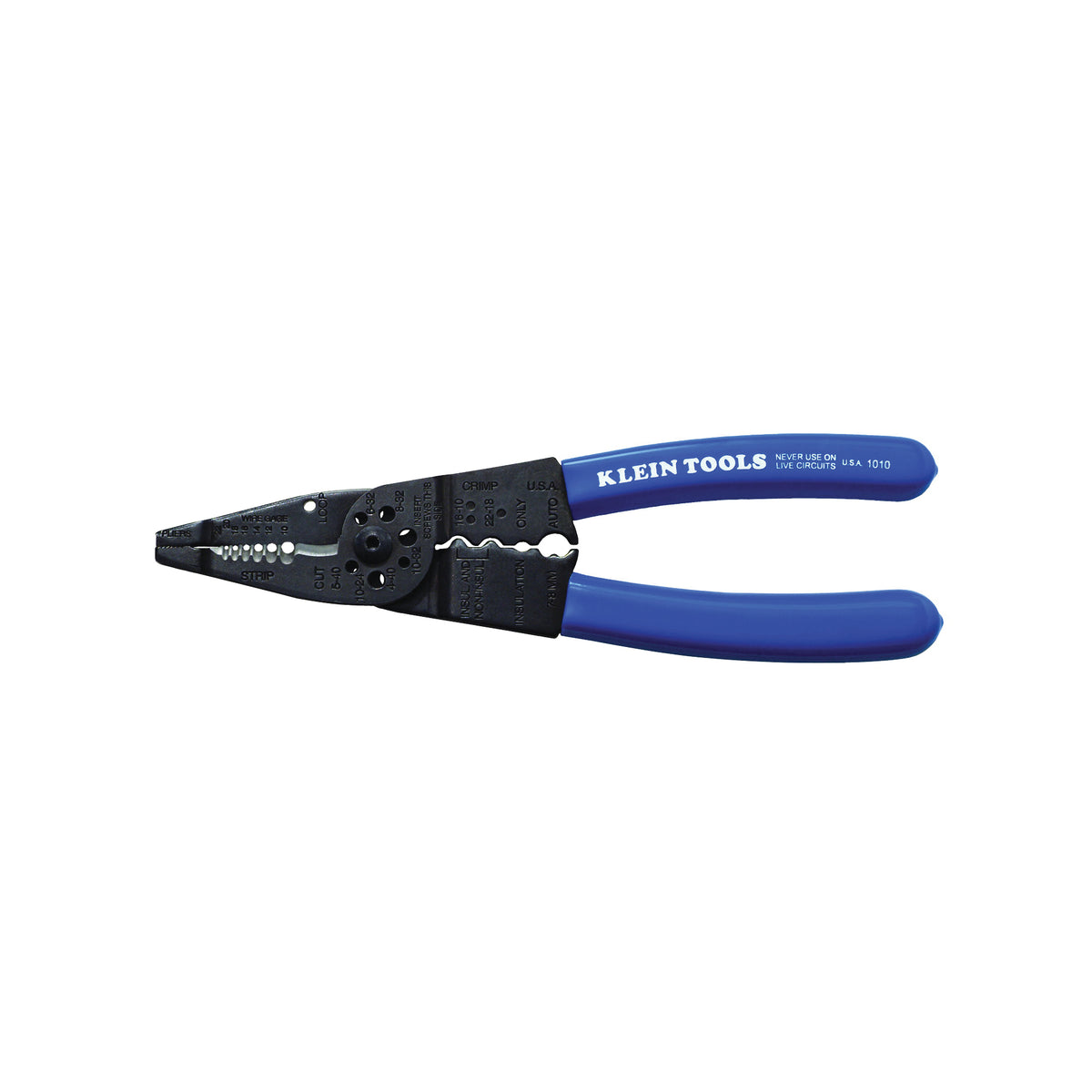 Klein-Kurve 1010 Long Nose Plier, 10 to 22 AWG Wire, 10 to 20 AWG Solid, 12 to 22 AWG Stranded Stripping, 8-1/4 in OAL