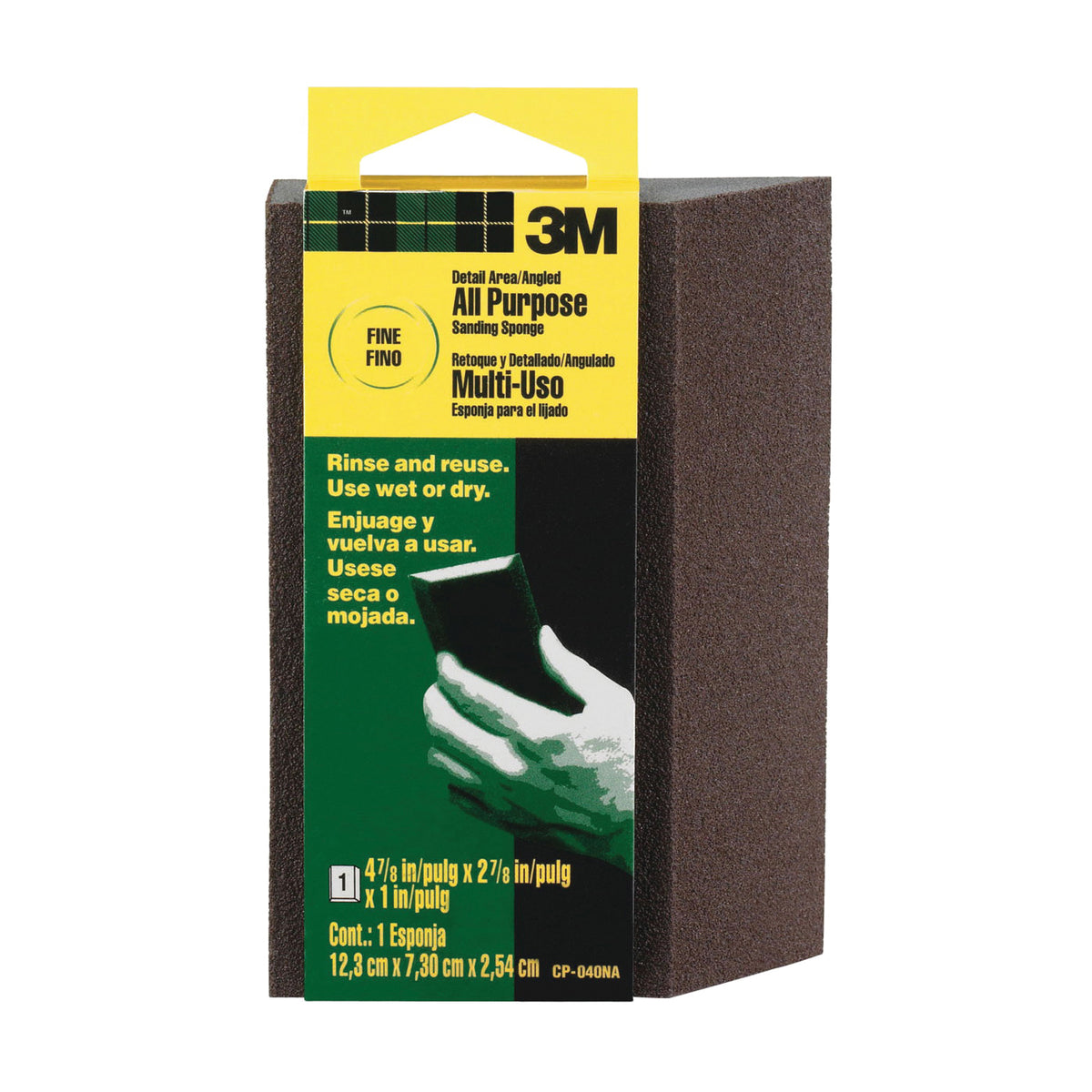3M CP-040 Sanding Sponge, 4-7/8 in L, 2-7/8 in W, Fine, Aluminum Oxide Abrasive