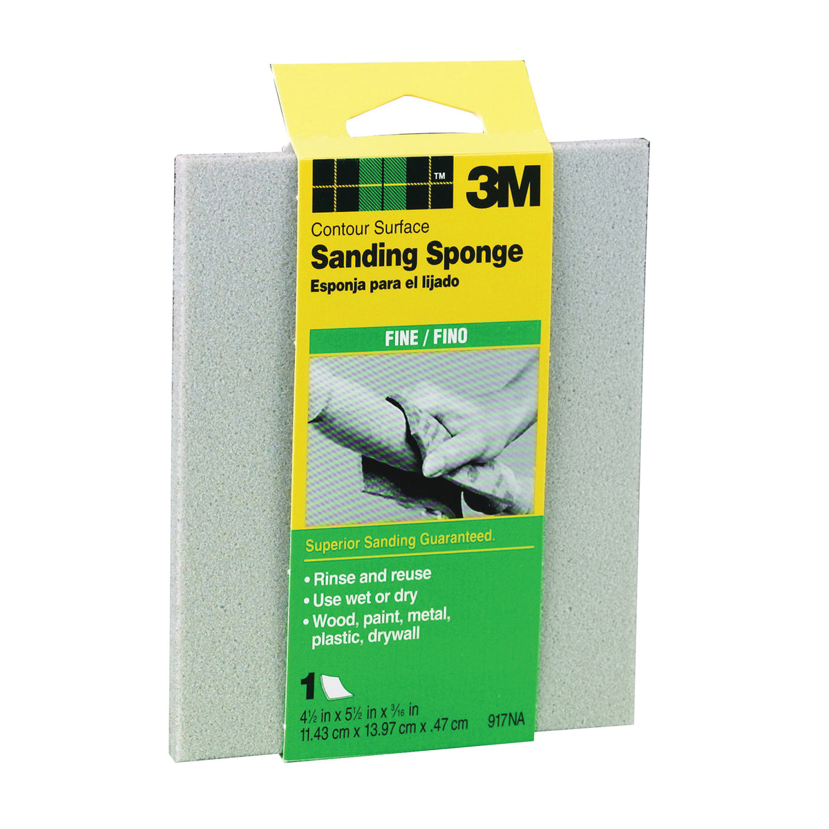 3M 917 Sanding Sponge, 5-1/2 in L, 4-1/2 in W, Fine