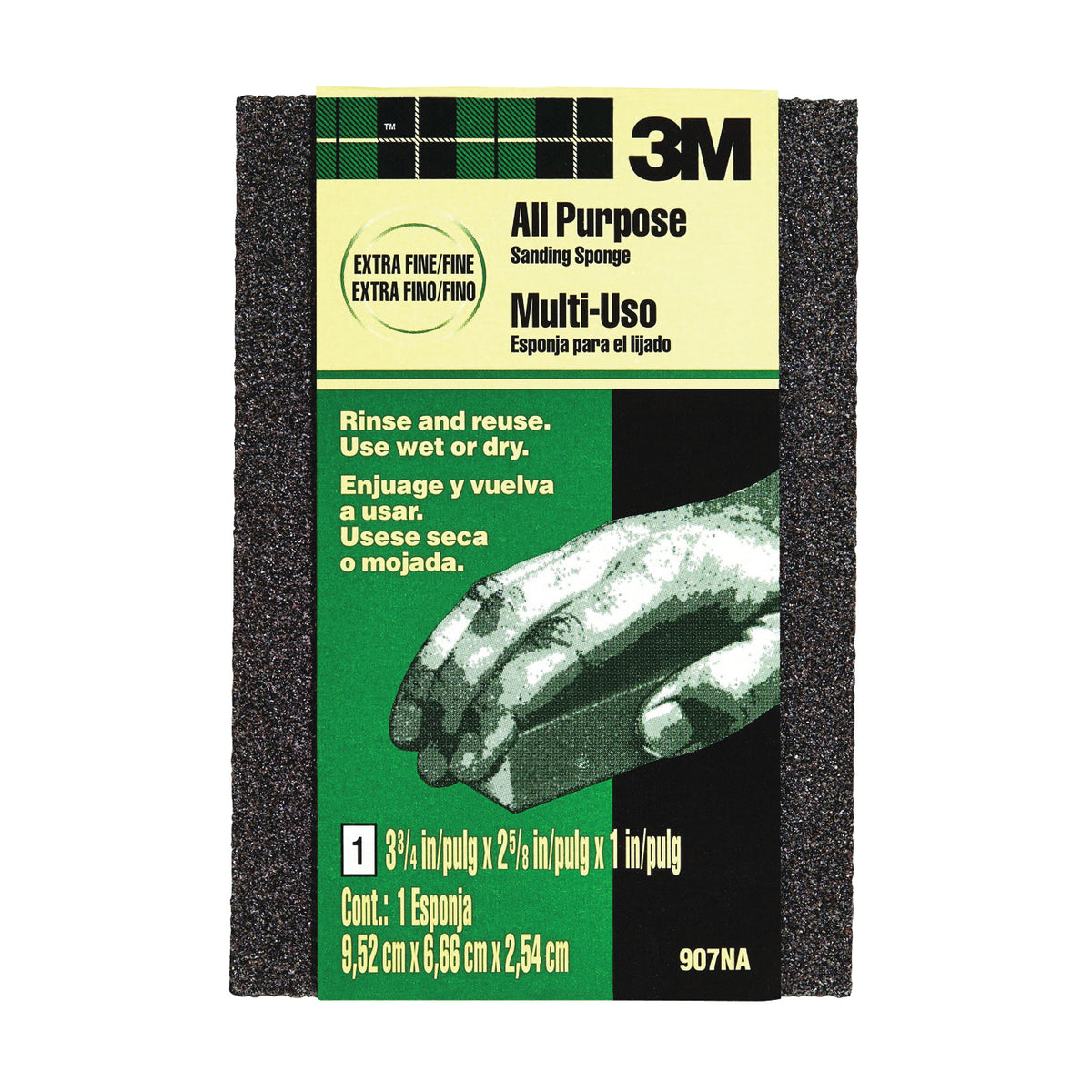 3M SandBlaster 907NA Sanding Sponge, 3-3/4 in L, 2-5/8 in W, Extra Fine, Fine