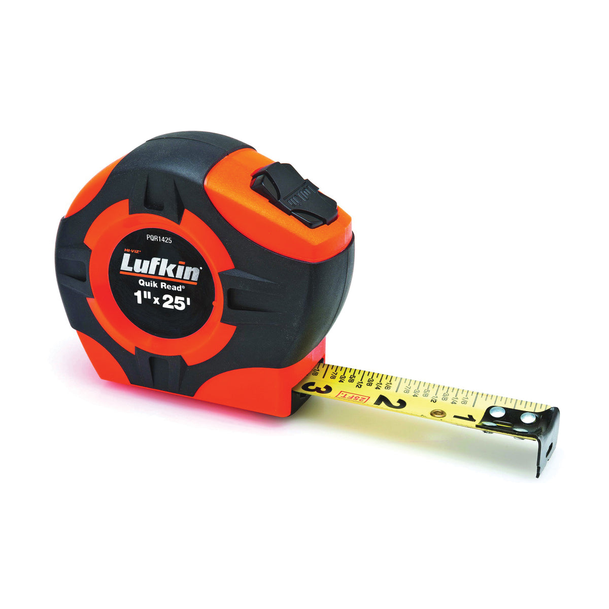 Crescent Lufkin Quikread Series PQR1425N Tape Measure, 25 ft L Blade, 1 in W Blade, Steel Blade, ABS Case, Orange Case