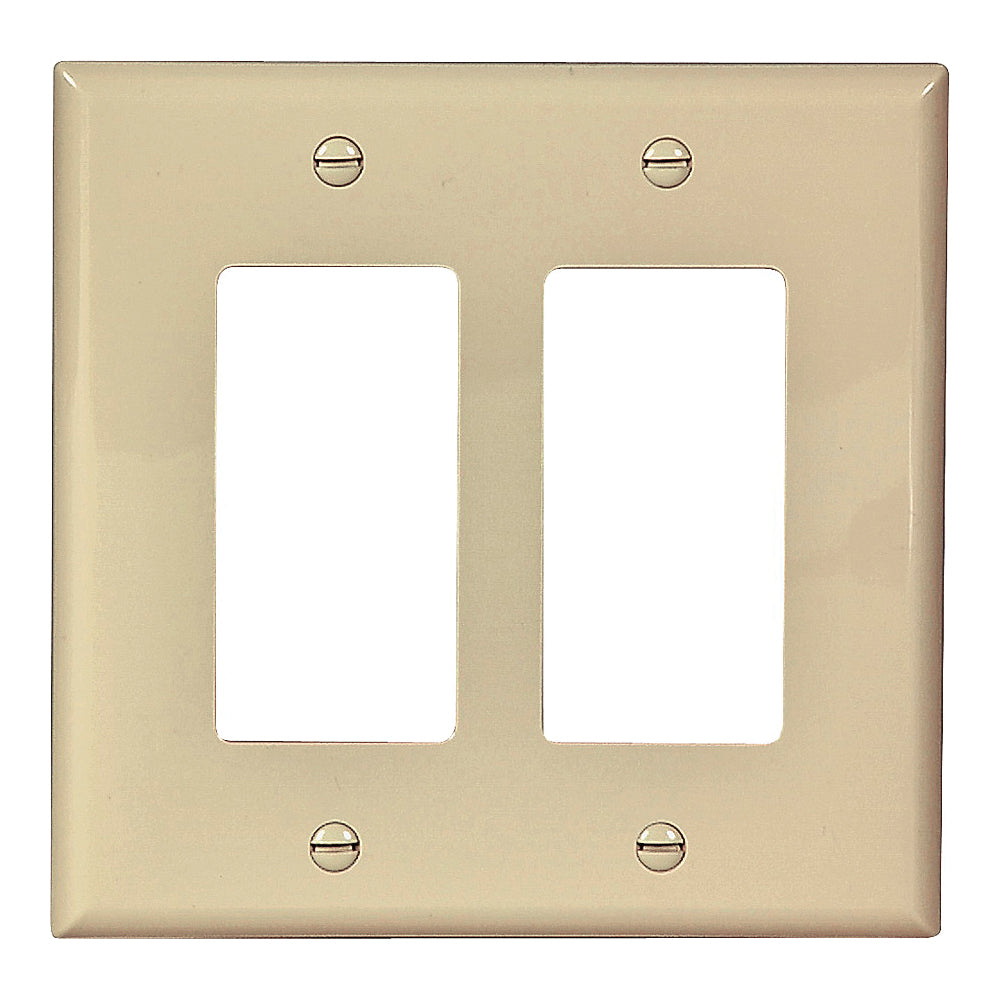 Eaton Wiring Devices PJ262V Wallplate, 4-1/2 in L, 4.56 in W, 2 -Gang, Polycarbonate, Ivory, High-Gloss