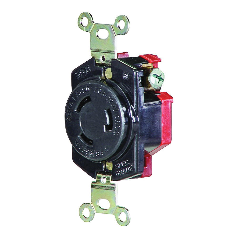 Eaton Wiring Devices L520R Single Receptacle, 2 -Pole, 125 V, 20 A, Back and Side Wiring, NEMA: NEMA L5-20, Black