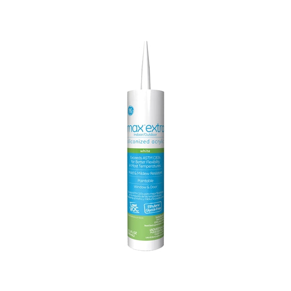 GE Max Extra 3500 GE22582 Siliconized Acrylic Caulk, White, -15 to 158 deg F, 10.1 oz Cartridge