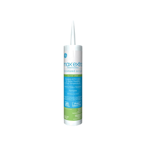 GE Max Extra 3500 GE22608 Siliconized Acrylic Caulk, Clear, -15 to 158 deg F, 10.1 oz Cartridge