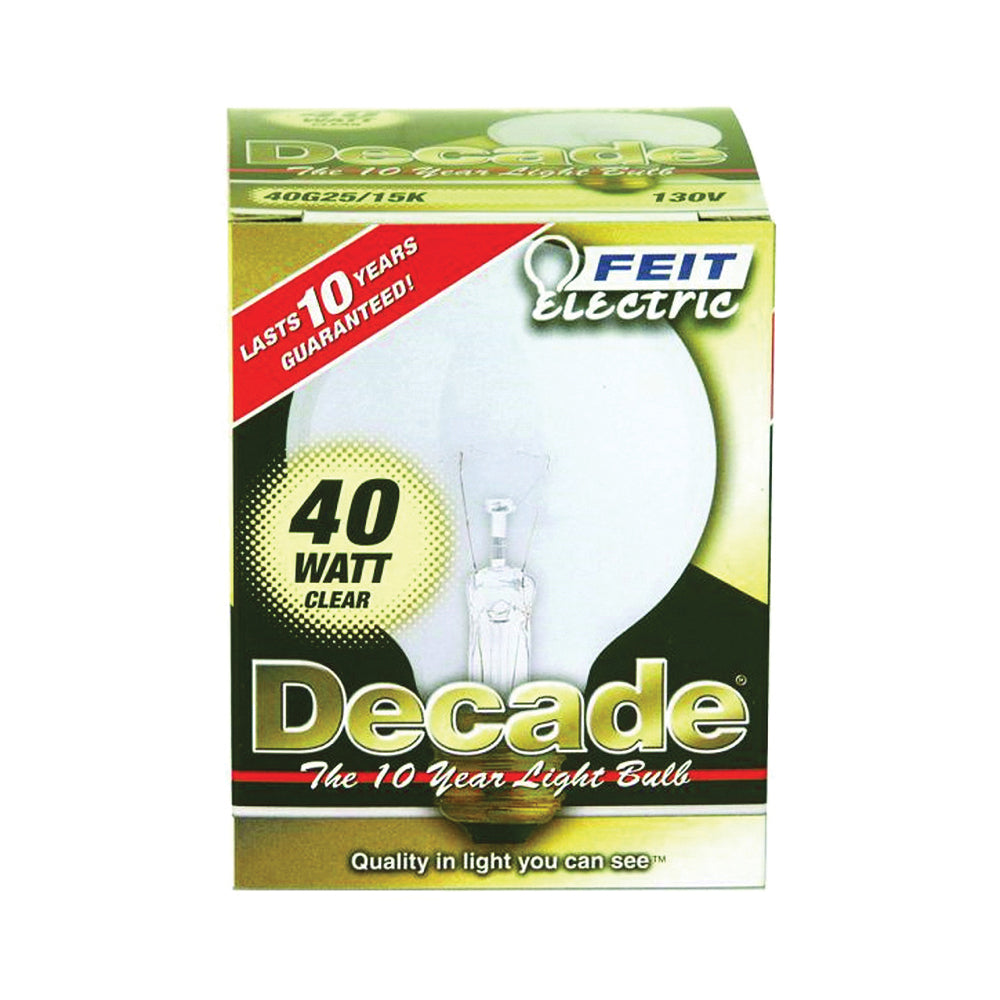 Feit Electric 40G25/15K Incandescent Bulb, 40 W, G25 Lamp, Medium E26 Lamp Base, 2700 K Color Temp