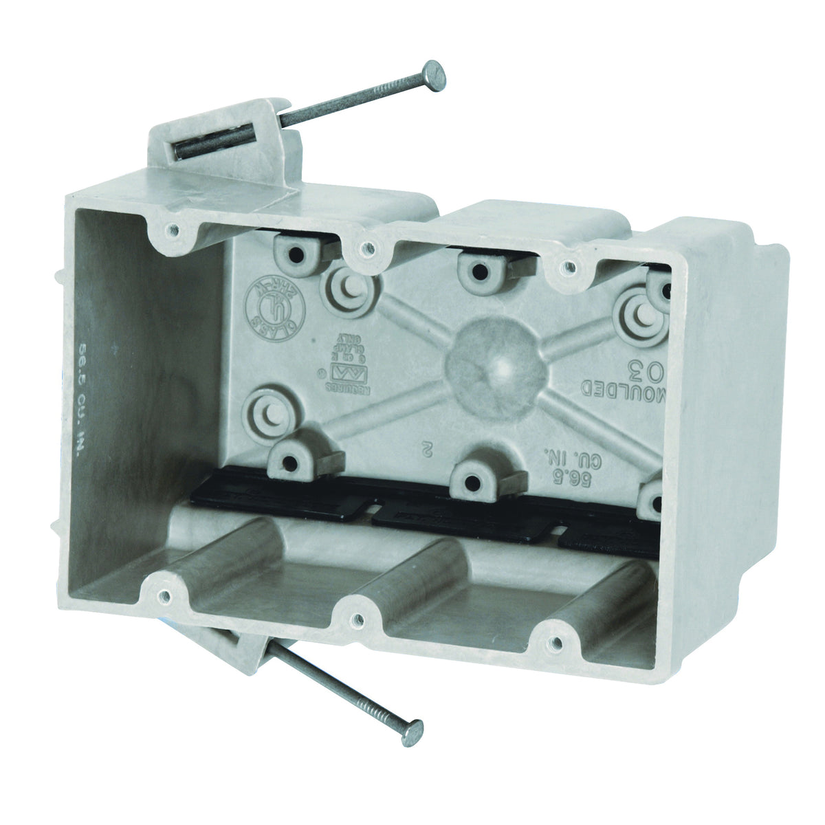 fiberglassBOX 3300-NK Electrical Box, 3 -Gang, 6 -Outlet, 12 -Knockout, Fiberglass Reinforced Polyester BMC