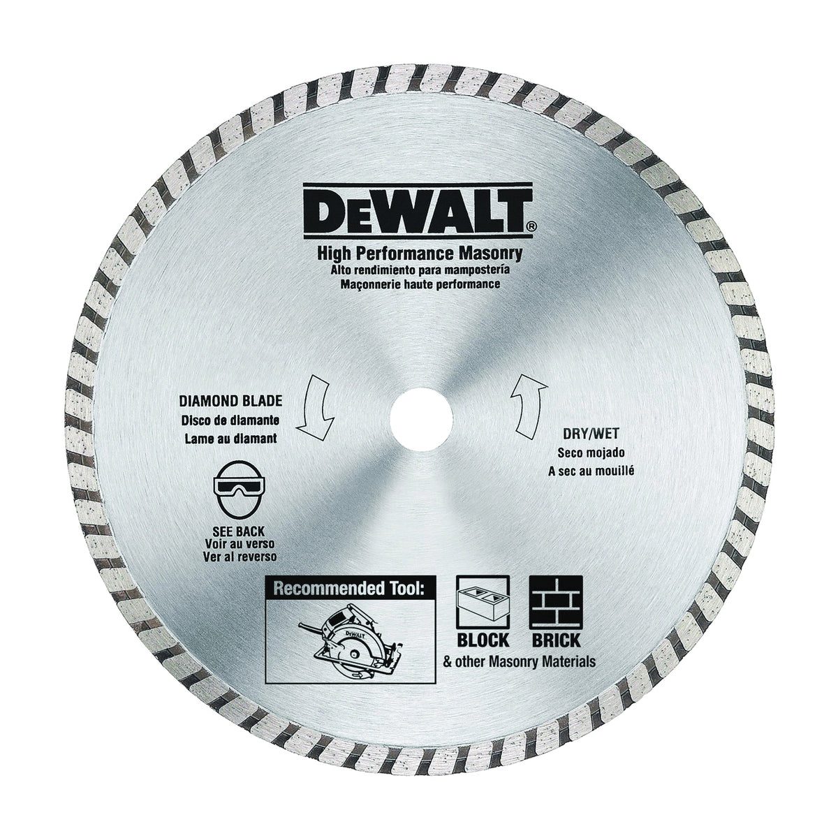 DeWALT DW4712B Circular Blade, 7 in Dia, 5/8 in Arbor, Diamond Cutting Edge, Segmented Rim