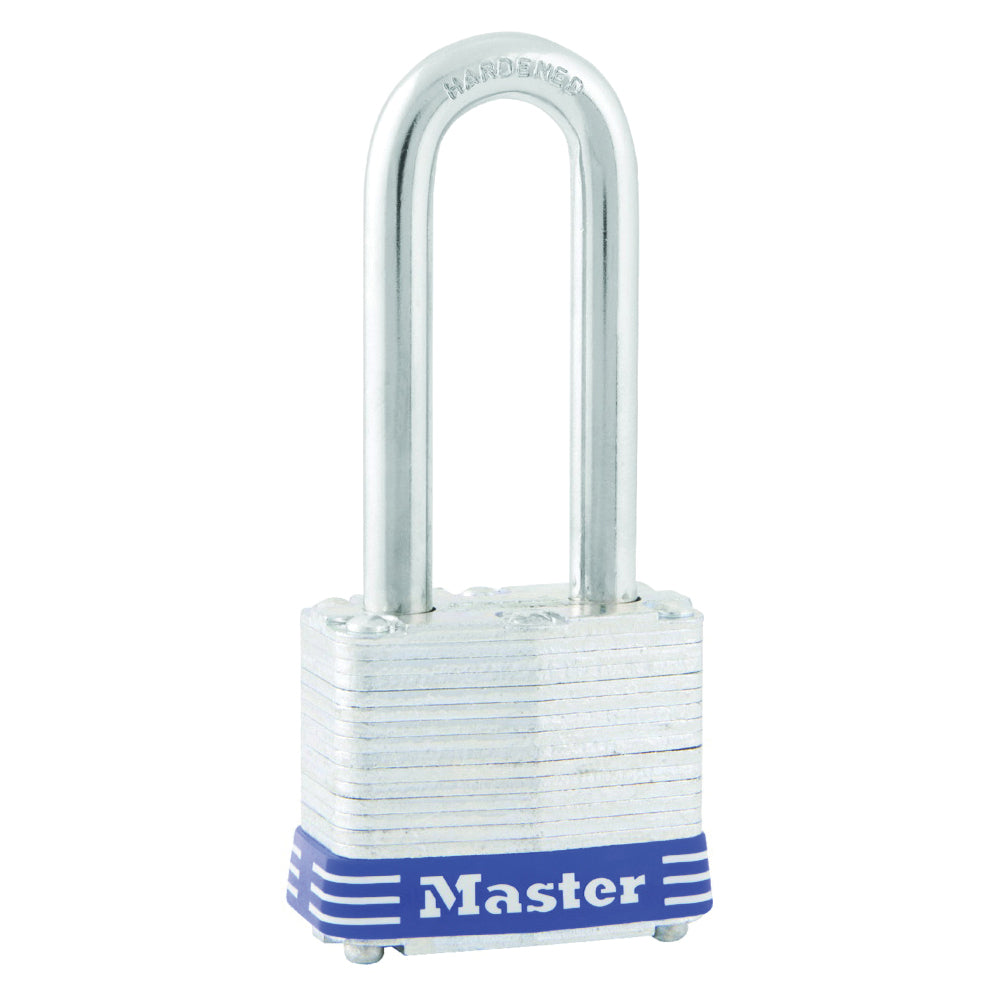 Master Lock 3DLH Padlock, Keyed Different Key, 9/32 in Dia Shackle, 2 in H Shackle, Steel Shackle, Steel Body, Laminated