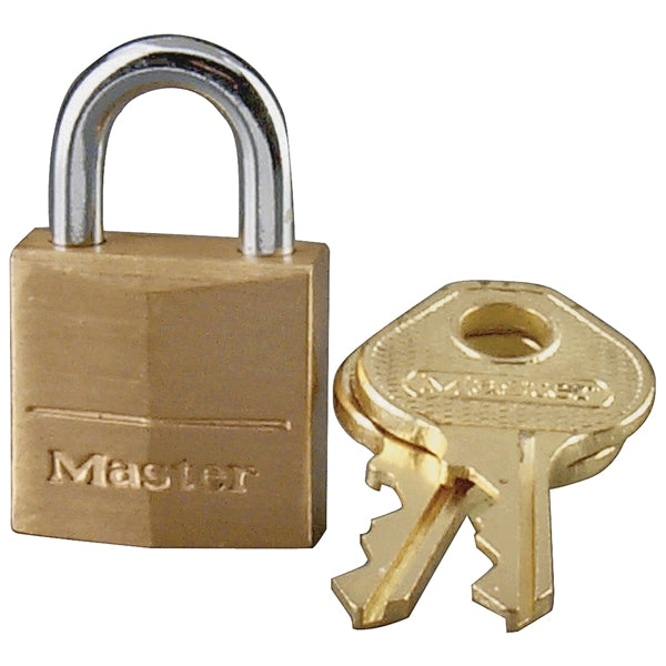 Master Lock 120D Padlock, Keyed Different Key, 5/32 in Dia Shackle, Steel Shackle, Solid Brass Body, 3/4 in W Body