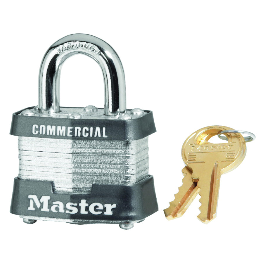 Master Lock 3KA 0356 Padlock, Keyed Alike Key, Open Shackle, 9/32 in Dia Shackle, 3/4 in H Shackle, Steel Shackle