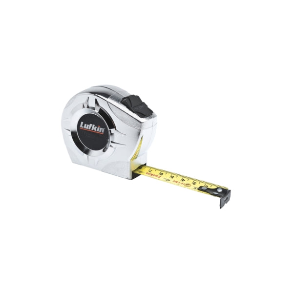Crescent Lufkin P2223CMEN Tape Measure, 10 ft L Blade, 1/2 in W Blade, Steel Blade, Chrome Case