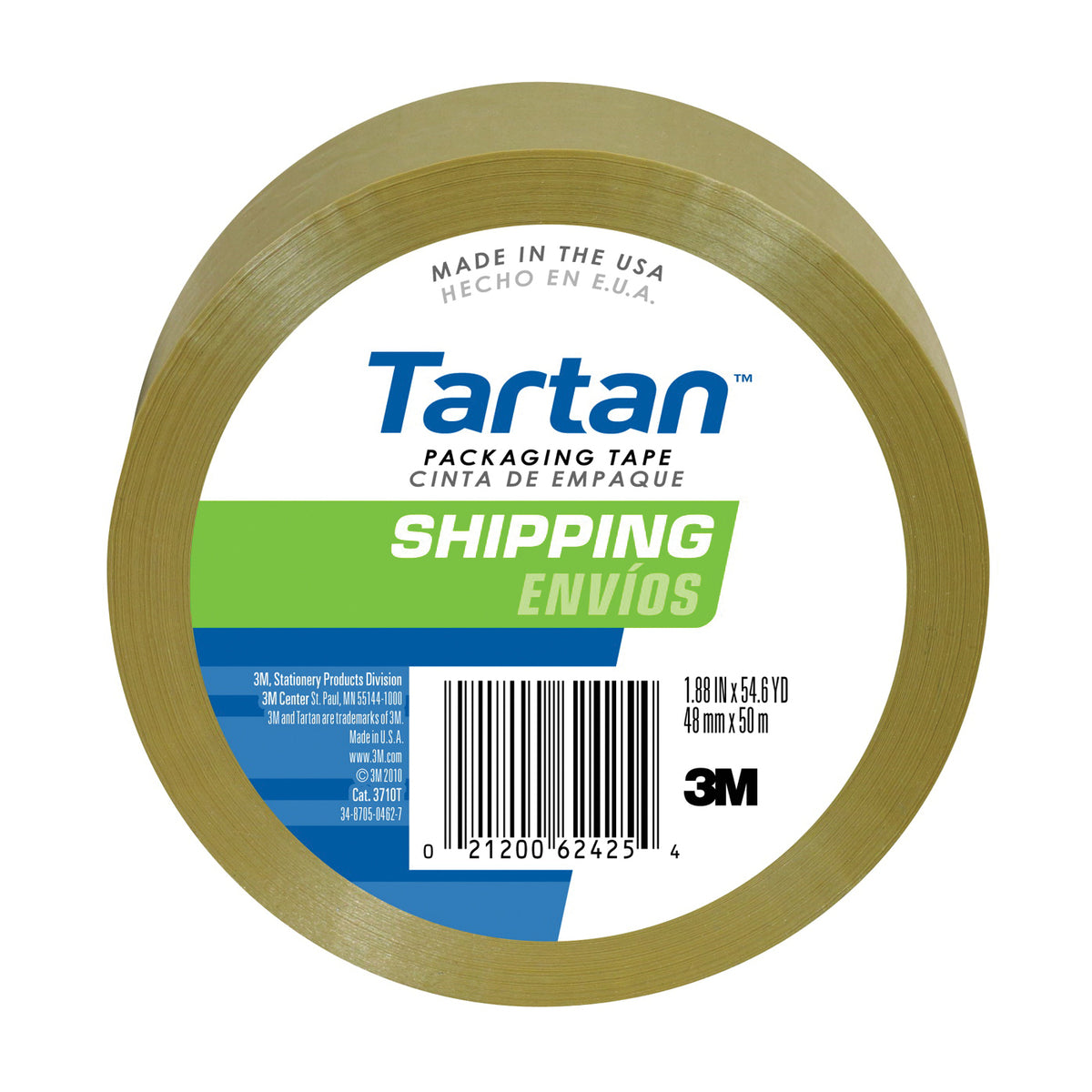 Scotch 3710T Sealing Tape, 50 yd L, 48 mm W, Polypropylene Backing, Tan