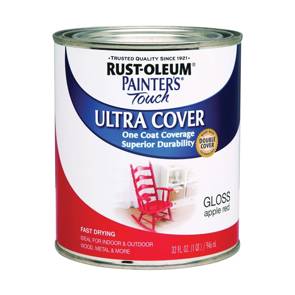 Painter&#39;s Touch Ultra Cover 1966502 Interior Paint, Gloss, Apple Red, 1 qt, Can, Resists: Chip, Fade, Water Base