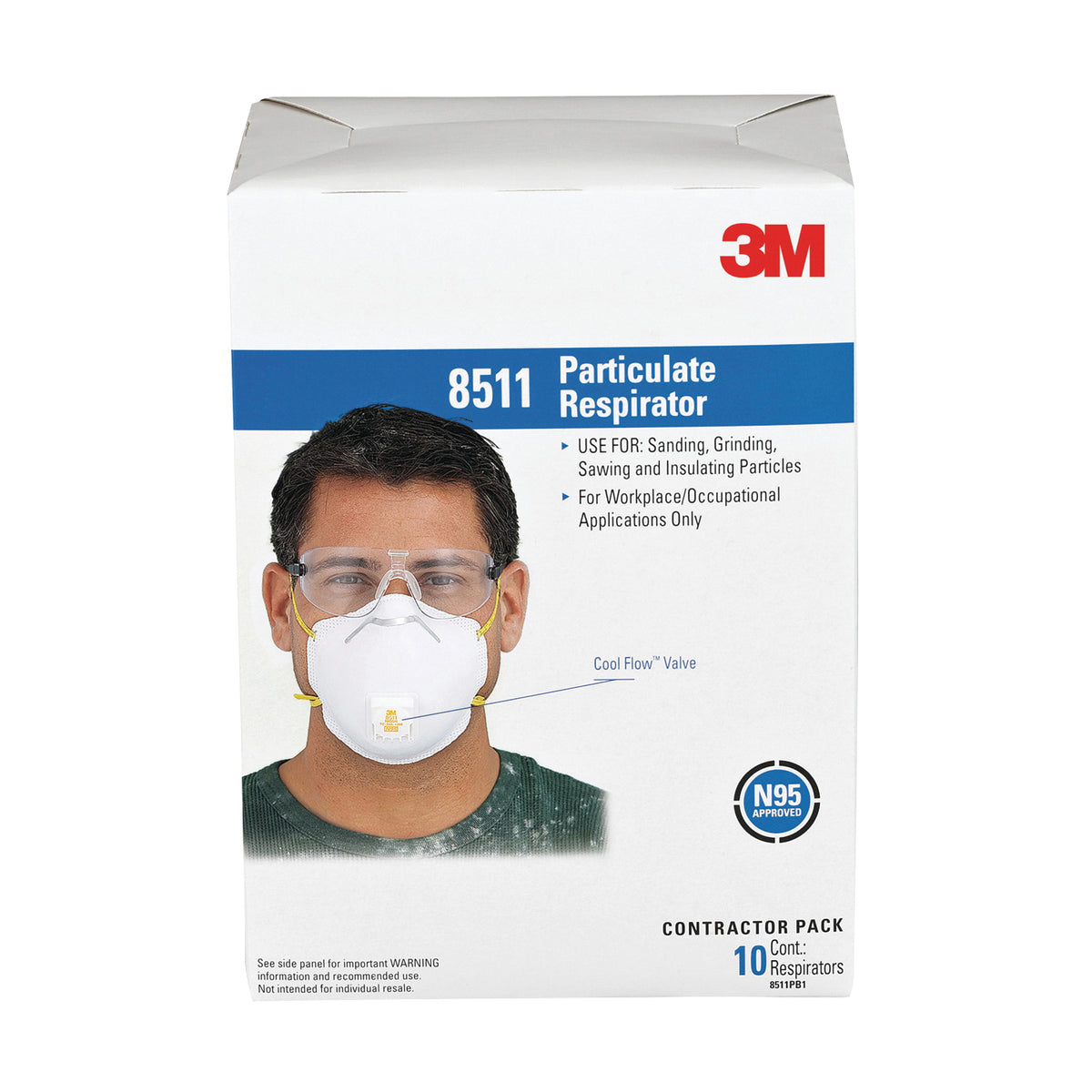 3M TEKK Protection 8511PB1-A/8511 Disposable Valved Respirator Mask, N95 Filter Class, 95 % Filter Efficiency
