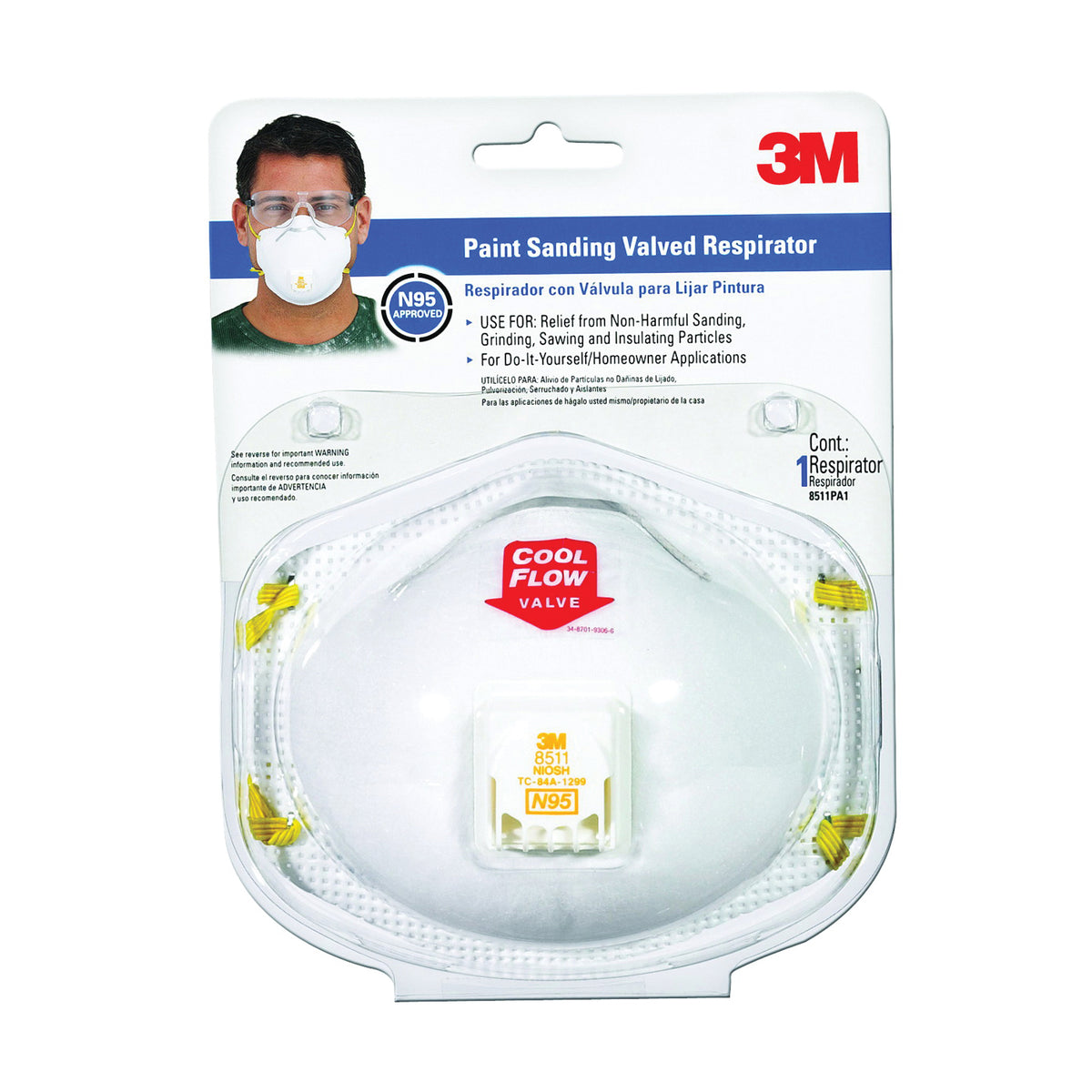 3M TEKK Protection 8511PA1-1/R8511ES Disposable Valved Respirator, N95 Filter Class, 95 % Filter Efficiency