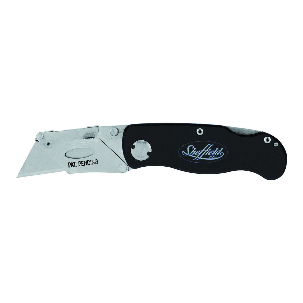 Sheffield 12613 Utility Knife, 2-1/2 in L Blade, Stainless Steel Blade, Curved Handle, Black Handle