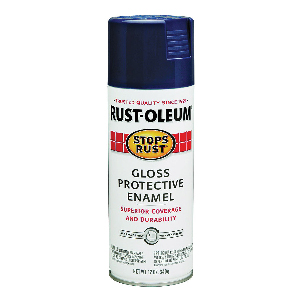 RUST-OLEUM STOPS RUST 7723830 Protective Enamel Spray Paint, Gloss, Navy Blue, 12 oz, Aerosol Can