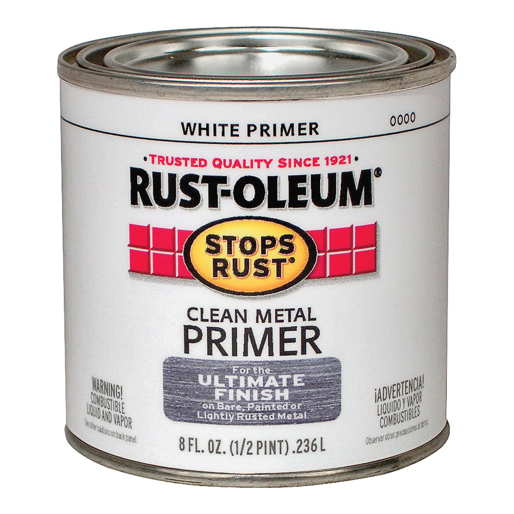RUST-OLEUM STOPS RUST 7780730 Clean Metal Primer, Flat, White, 0.5 pt