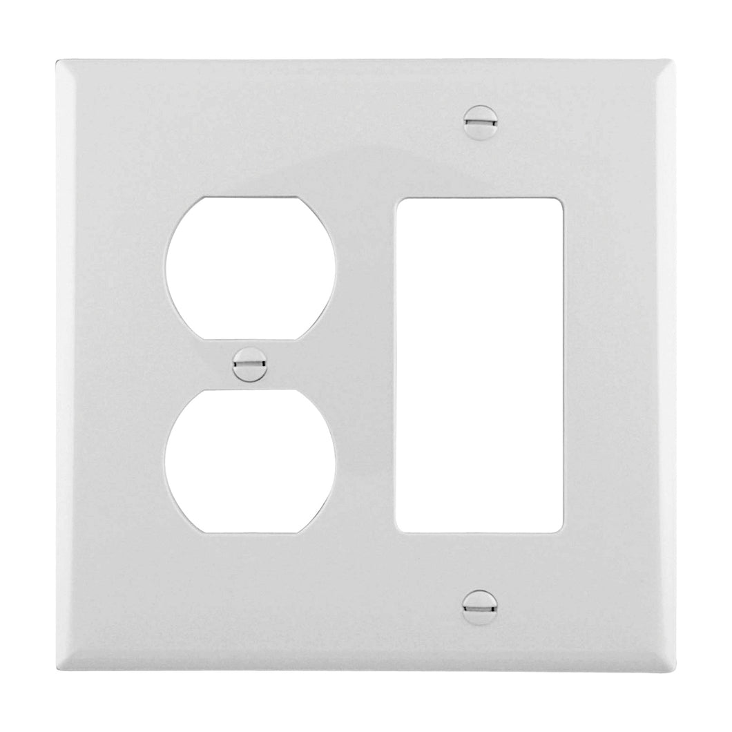 Eaton Wiring Devices PJ826W Combination Wallplate, 4-7/8 in L, 4-15/16 in W, 2 -Gang, Polycarbonate, White