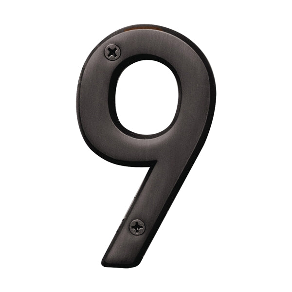 HY-KO Prestige Series BR-42OWB/9 House Number, Character: 9, 4 in H Character, Bronze Character, Solid Brass