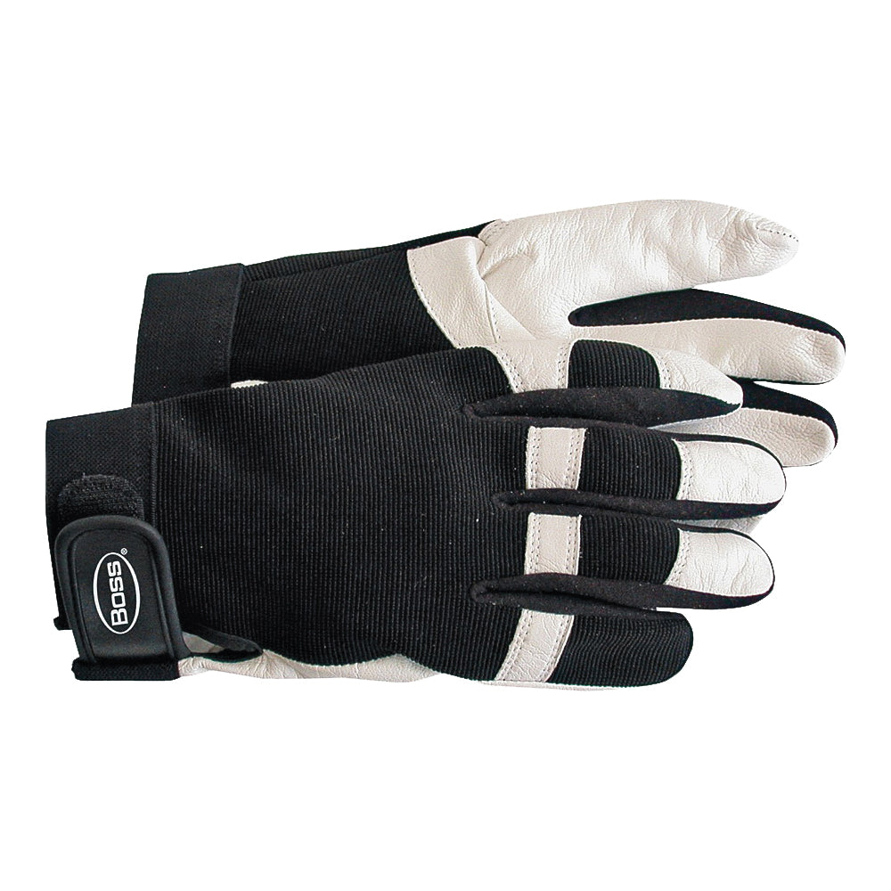 BOSS 4047X Medium-Duty Protective Gloves, XL, Wing Thumb, Elastic Cuff, Goatskin Leather, White