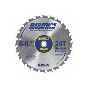 IRWIN MARATHON 14050ZR Table Saw Blade, 8-1/4 in Dia, 5/8 in Arbor, 24-Teeth, Carbide Cutting Edge
