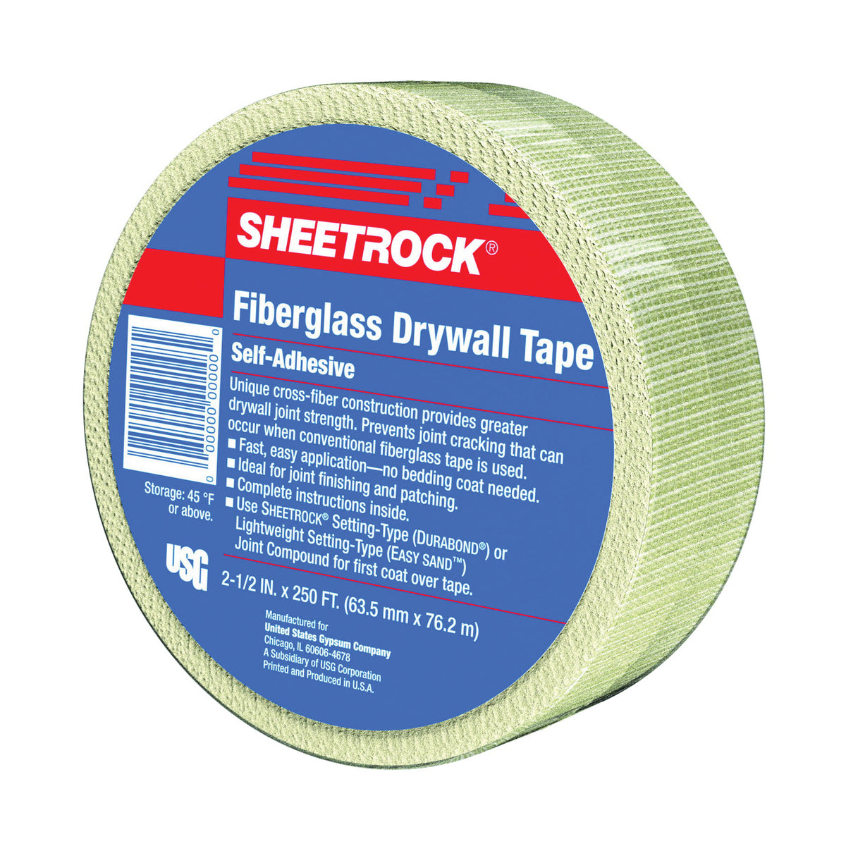 USG 385201020 Drywall Tape, 250 ft L, 2-1/2 in W, White