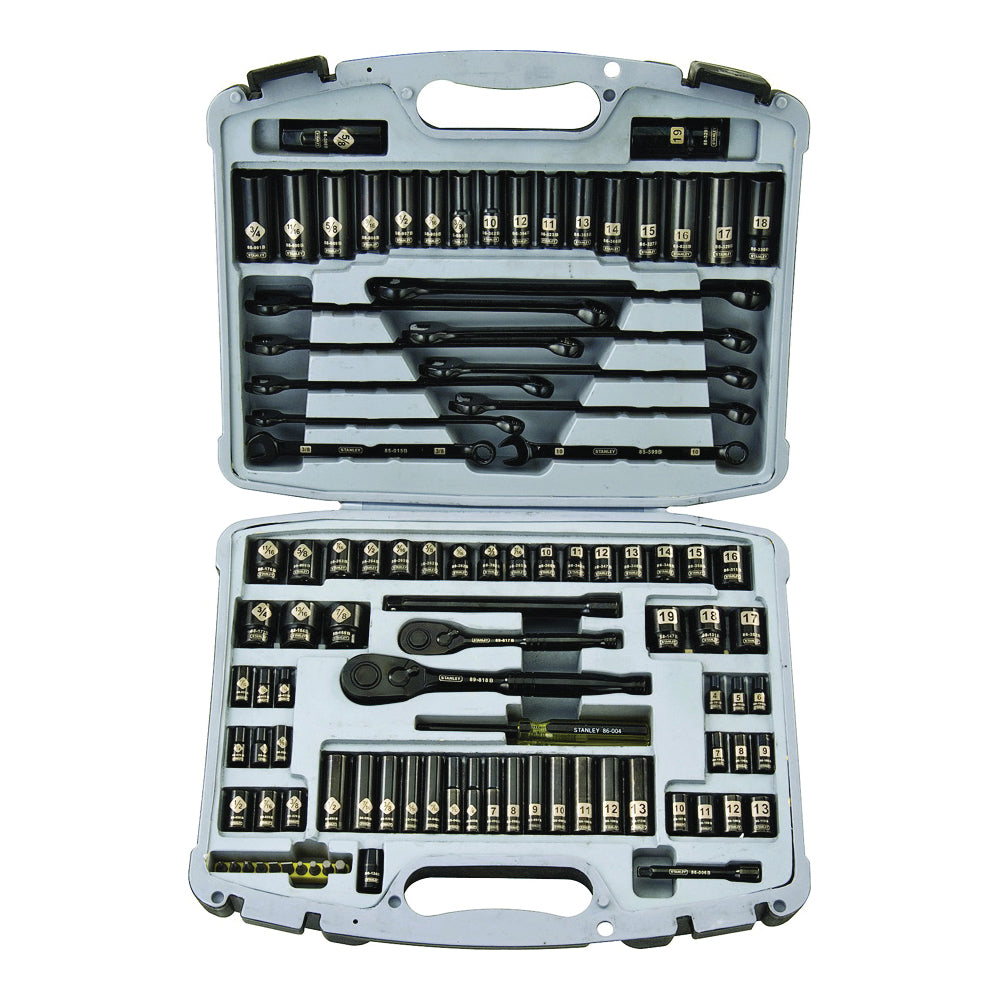 STANLEY 92-839 Socket Set, Vanadium Steel, Chrome, Black, Specifications: 1/4, 3/8 in Drive Size