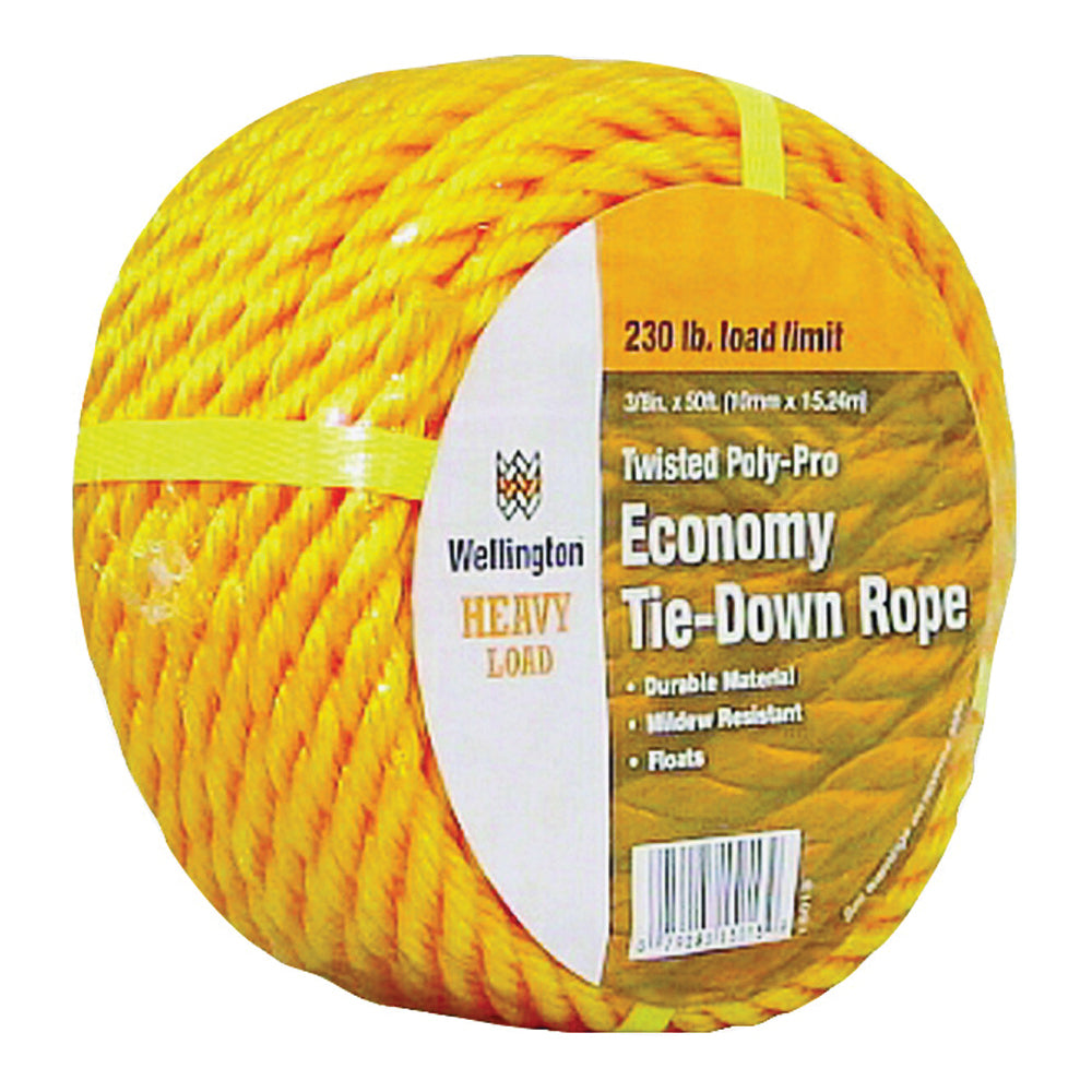Wellington 15013 Rope, 3/8 in Dia, 50 ft L, 230 lb Working Load, Polypropylene, Yellow