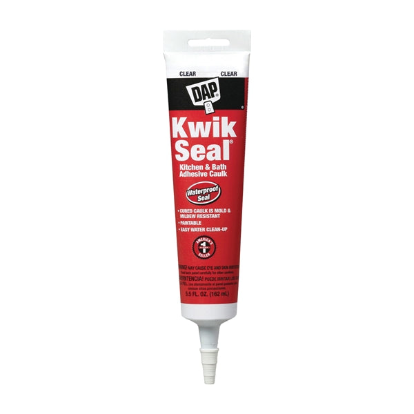 DAP 18008 Adhesive Caulk, Clear, 36 hr Curing, -20 to 180 deg F, 5.5 oz Tube